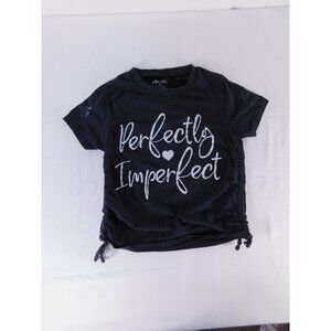 ON FIRE Shirt Girls Small Black Perfectly Imperfect Graphic Side Ruched